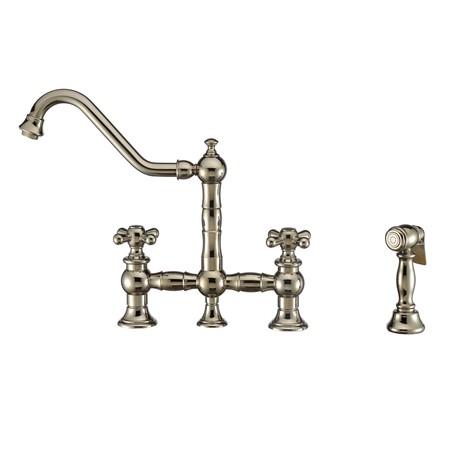 WHITEHAUS Bridge Faucet W/ Long Traditional Swivel Spout, Cross Handles And Brass WHKBTCR3-9201-NT-PN